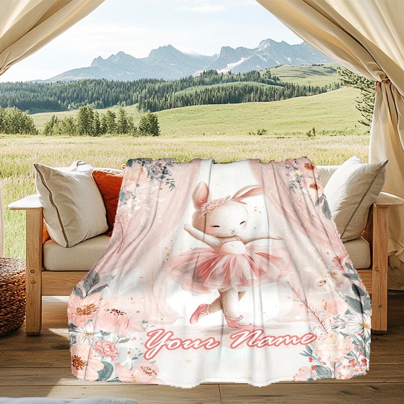 1PC Custom Name Ballerina Pink Dreamscape outdooor Flannel blankets Patterns Throw Blanket All-Season Soft Gift for Couch, Bed, Camping gifts