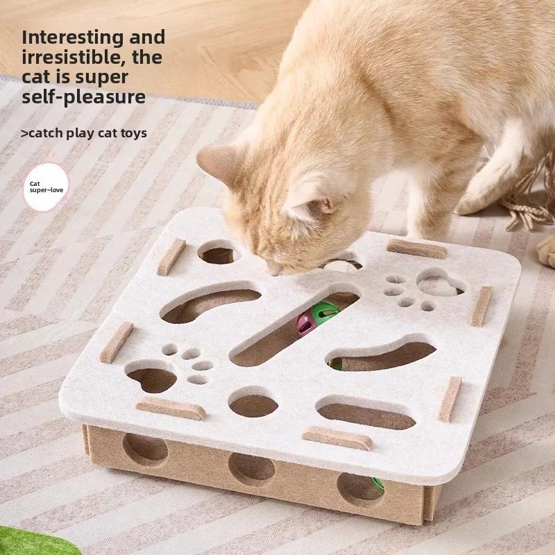 Cat Toys Ball Teasing Cat Box Self Fun Soothing Tool Bell Ball Wear Resistant Felt Spinning Wheel Ball Fun Hunting Toy Plate