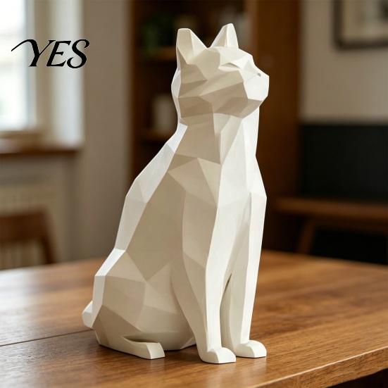 Изысканная детализированная скульптура кошки, геометрическая фигурка, 3D-печатная низкополигональная скульптура, современное матово-черное украшение, художественная статуэтка для домашнего стола