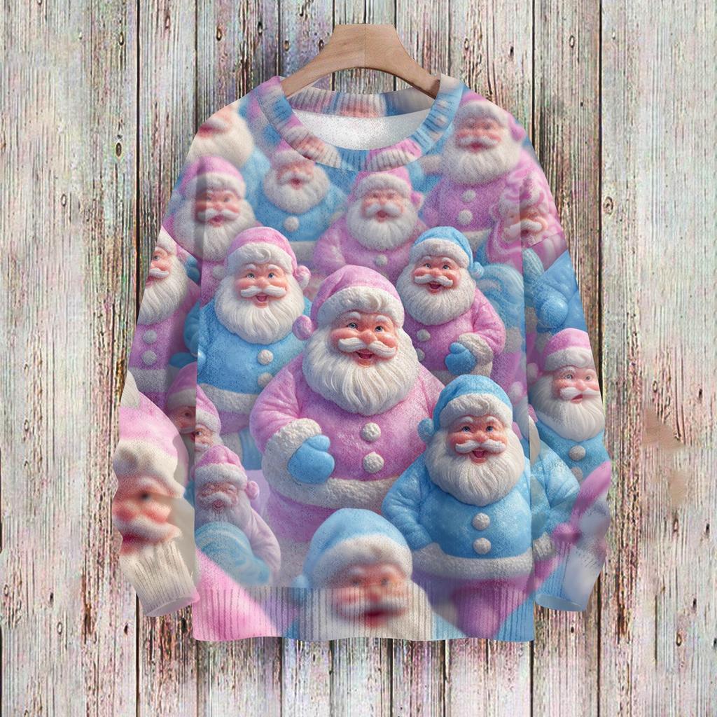 Рождественские толстовки для женщин Вязаный свитер Милая рубашка Осенний свитер с круглым вырезом Топы