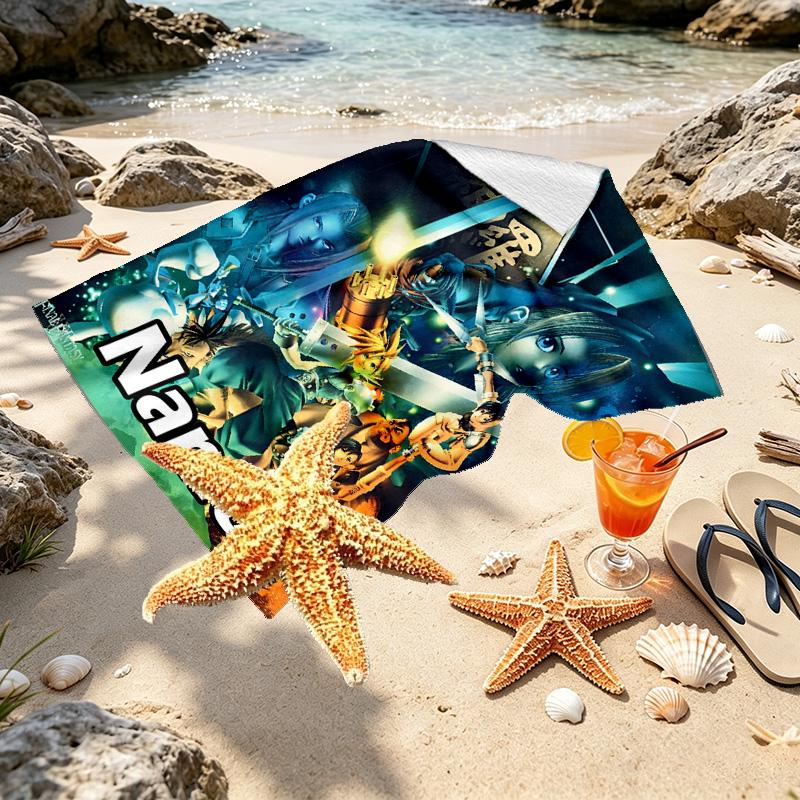 Custom Name Personalized Final Fantasy Print Beach Towel, for Trip Camping Beach Party Home Decor, Birthday Gift for Family & Friends