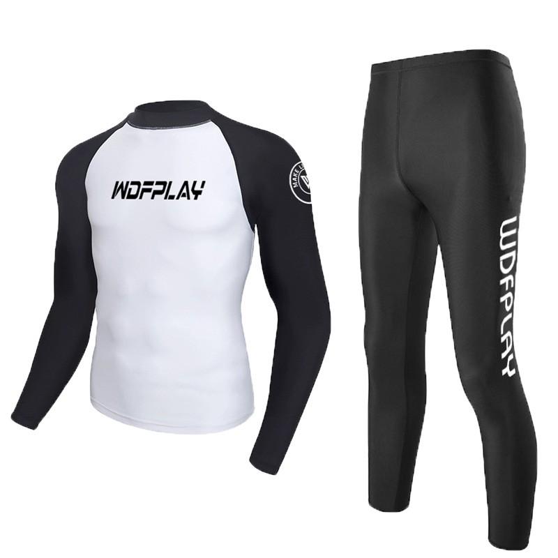 Mens Rash Guard Set UV Protection Long Sleeve Surfing Swimsuit Snorkeling Diving Outdoor Water Sports