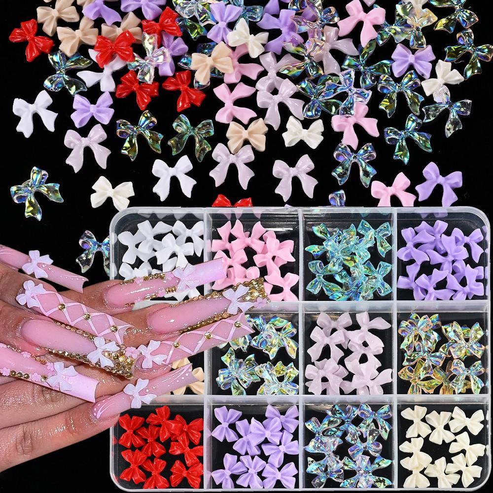 Смешанные 3D смоляные бантики для нейл-арта, розовые/белые/фиолетовые, с эффектом Авроры, бантики-плоские спинки, драгоценные камни для ногтей, кавайный бант, DIY декор для маникюра