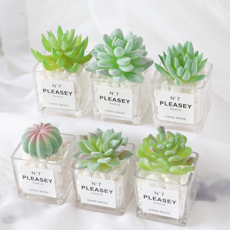 Desktop Bookshelf Decor: Faux Succulent Cactus with Dried Flowers