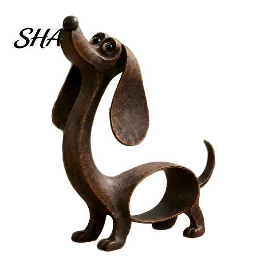 Modern Iron Decor Vintage Dachshund Figurine, Cute Puppy Sculpture, Artistic Outdoor Animal Lawn Ornament Dog Statue for Garden Indoor Table