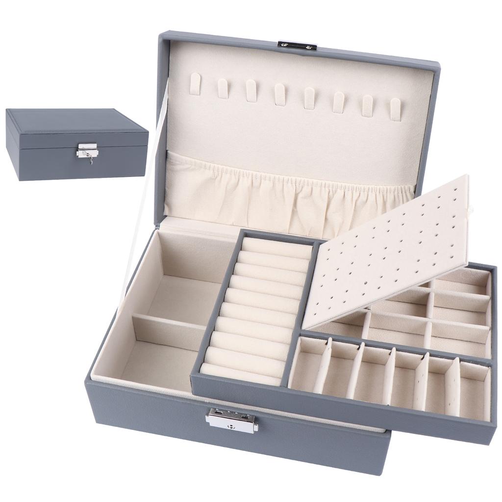Pu Large Creative Jewelry Box For Women Girls, Double-Layer Lockable