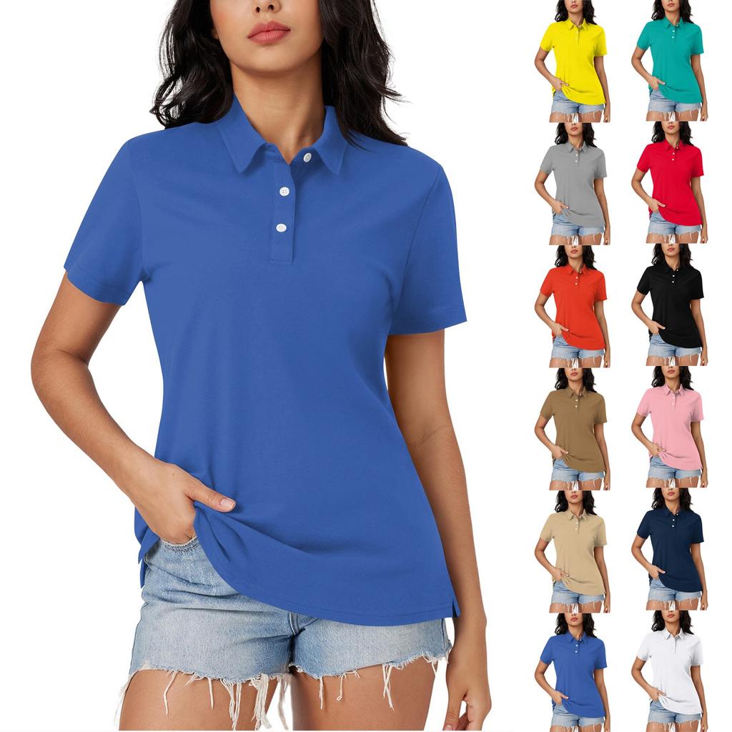Women's Fashion Casual Lapel Short Sleeve Solid Color Shirt Women's Button Up Tops