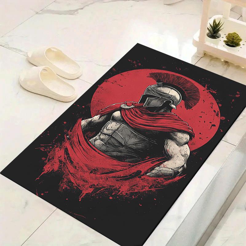 1pc Spartan Warrior Pattern Area Rug, Anti Slip Non Shedding Stain Resistant Carpet