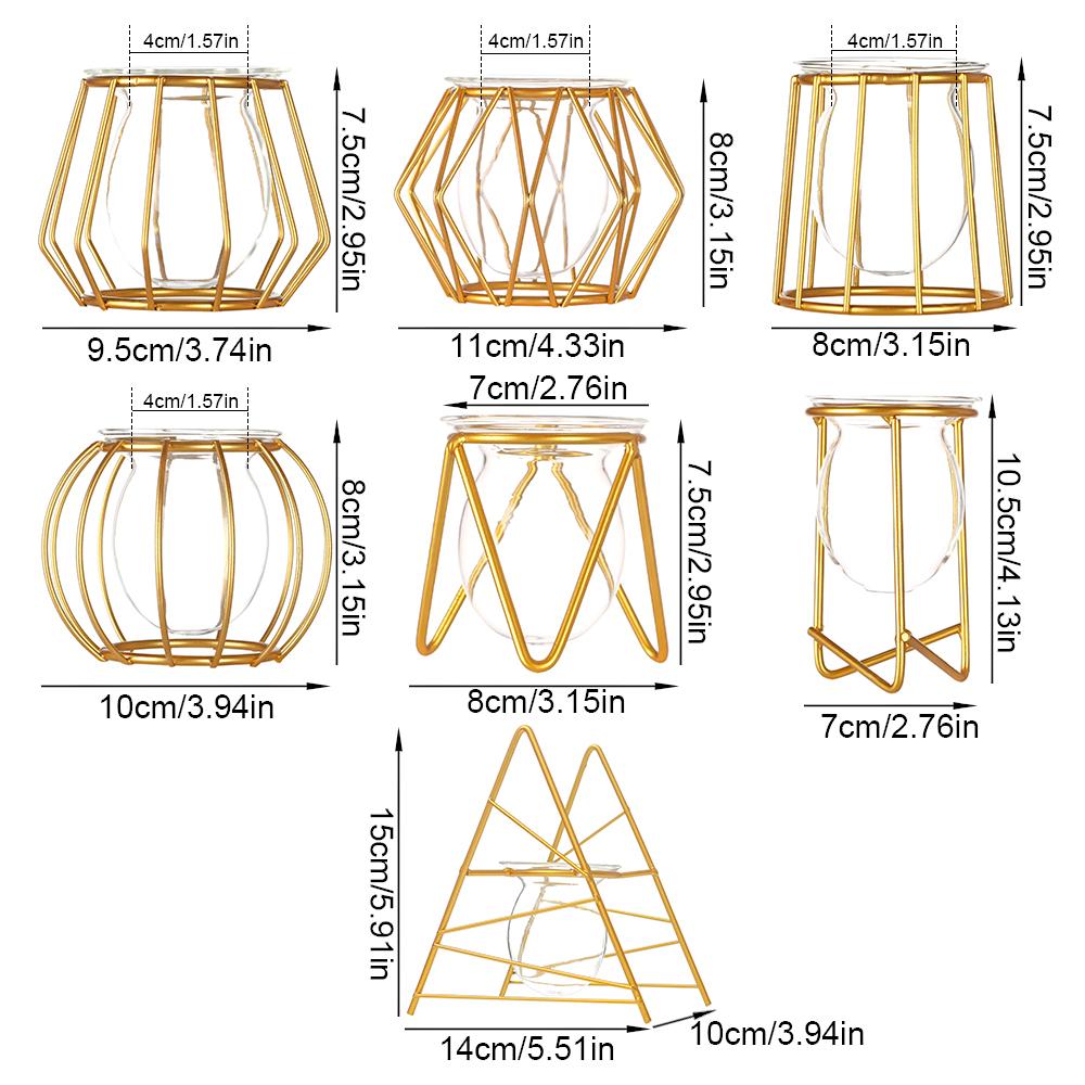 Ornament Plants Frame Hydroponic Vase Terrarium Metal Holder Glass Planter Iron Geometric Pattern