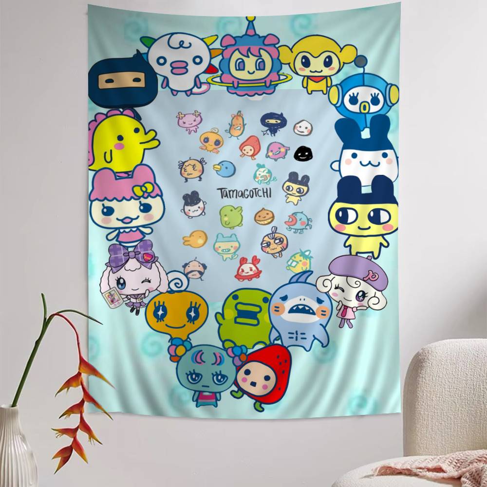 Tamagotchi Cut Friend Colorful Tapestry Wall Hanging Hippie Flower Wall Carpets Dorm Decor Wall Art Decor