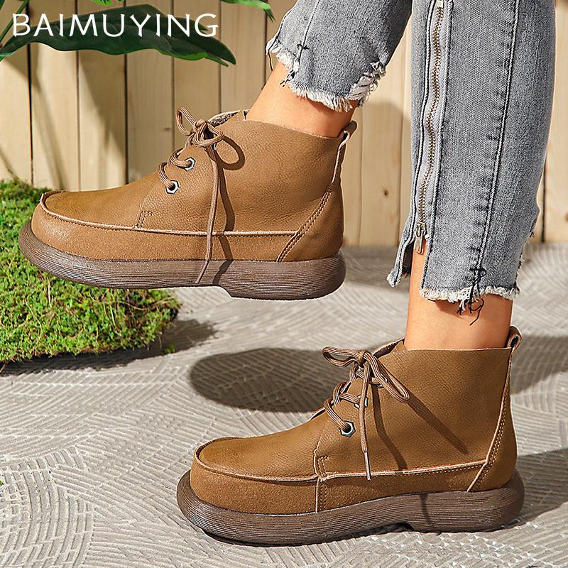 Женские ботильоны на плоской подошве, дизайнерские кожаные туфли на шнуровке, зимняя новинка бренда 2025 года, классические удобные нескользящие ботинки для ходьбы