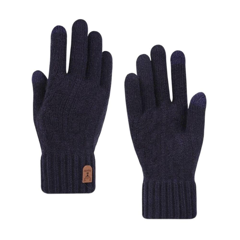 Wool Men Knitted Gloves Solid Color Full Finger Gloves Nonslip Knitted Woolen Gloves  Outdoor