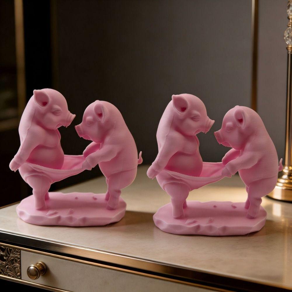 Animal Crafts Cartoon Pig Figurine Creative Animal Pig Model 3D Printed Pig Toy Home Decoration