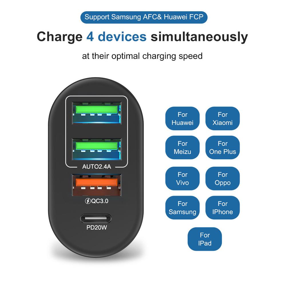 PD+QC3. 0 Зарядное устройство для телефона USB C 4 порта Быстрая зарядка PD 20 Вт Адаптер питания для iPhone Xiaomi Samsung Австралийская/корейская вилка