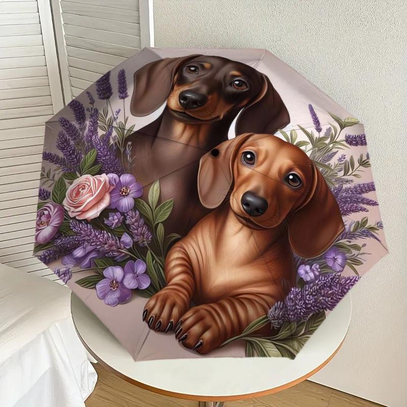 1pc Dachshund Floral Portrait Umbrella with Plastic Handle,Suitable for All Seasons Home Travel Outdoor UmbrellaDD299