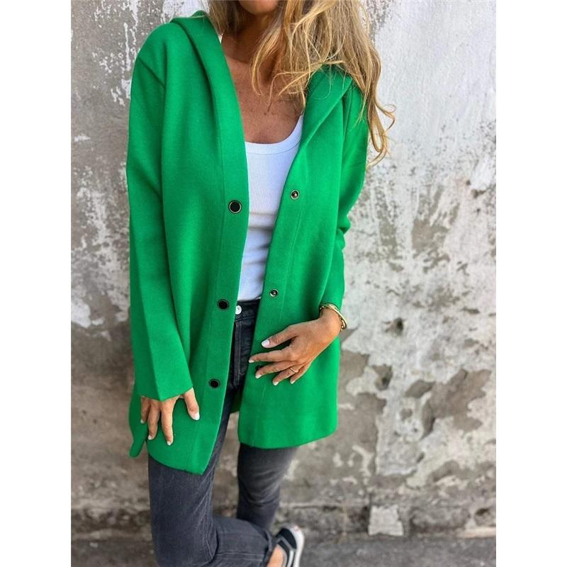 Однотонная повседневная однобортная куртка с капюшоном