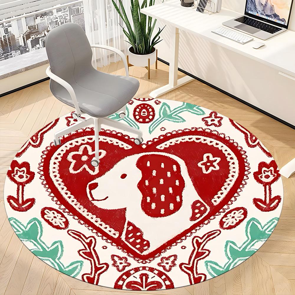 1pc Heart Dog Office Round Area Rug, Mat Suitable For Office, Under Office Chairs Bedroom Living Room Home Decor, Room Deco