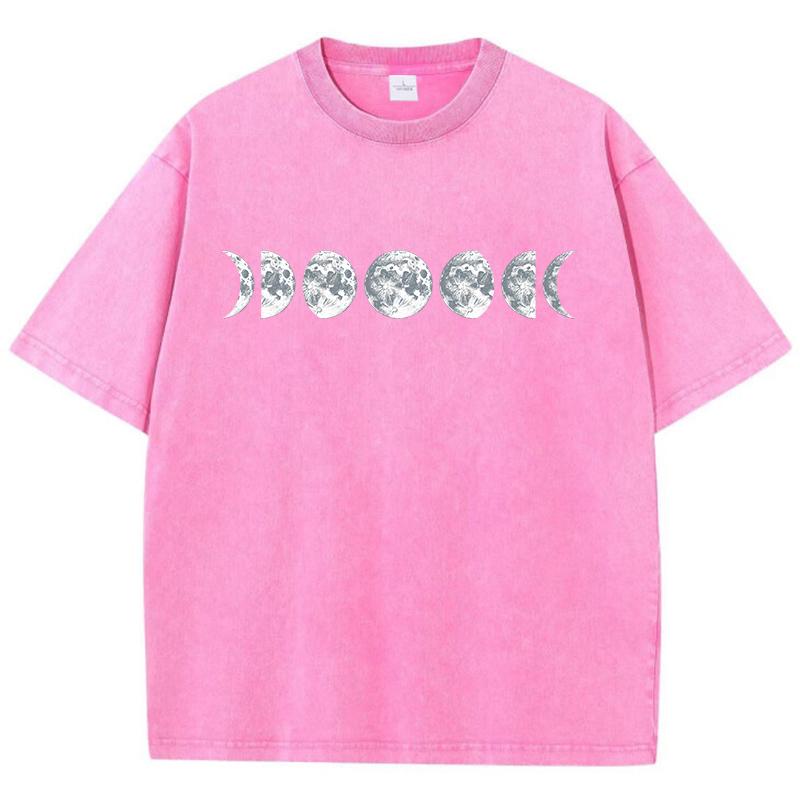 Футболка с художественным дизайном в виде лунного узора, мужская, универсальная, молодежная, эстетичная, с выражением индивидуальности, шикарная, с коротким рукавом