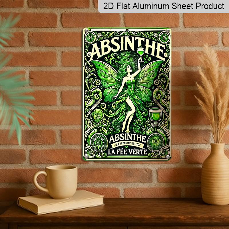 2D Flat - Vintage Green Fairy Metal Aluminum Wall Art | 2D Flat, Retro Absinthe-Themed Decorative Sign for Bars, Cafes, Beach Villas & Farmhouses