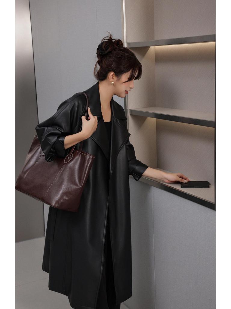 Baidi Women's Genuine Leather Tote Handbag - Large Capacity, Niche Design, First Layer Cowhide Shoulder Bag.