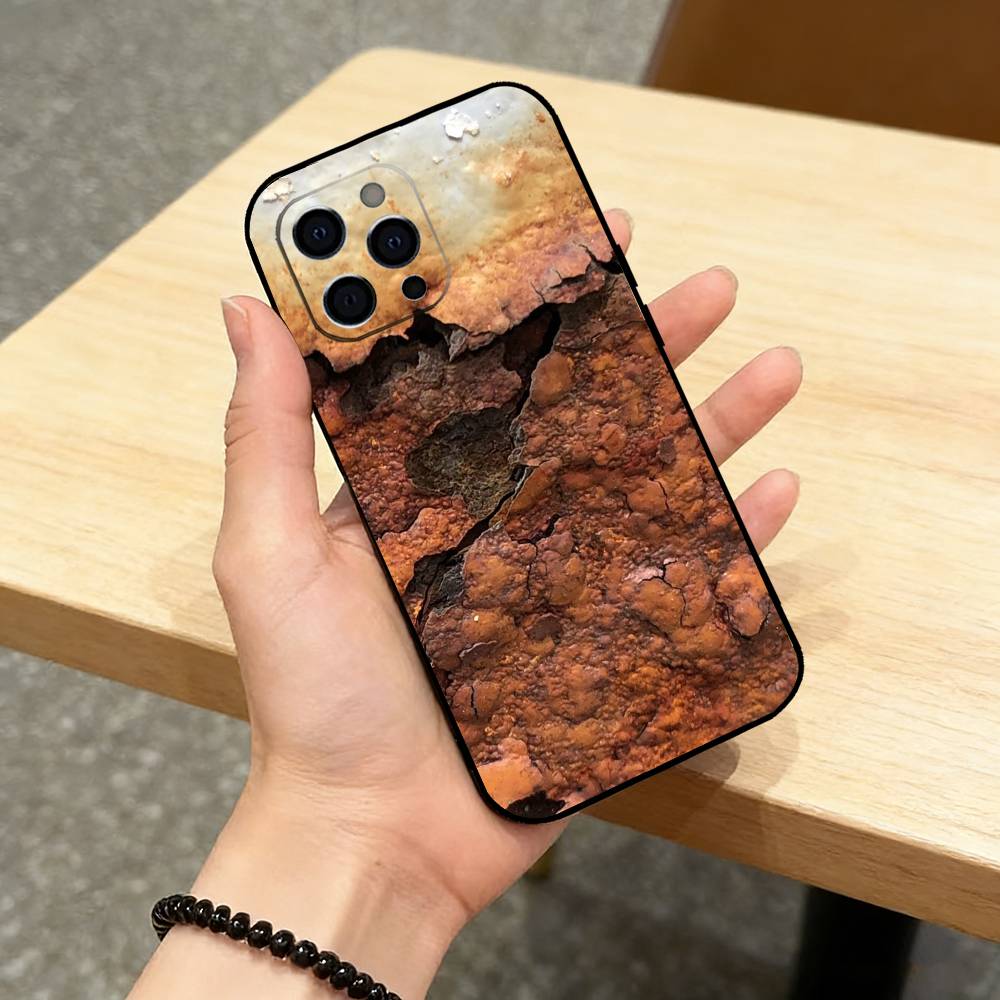 Retro Rust D-Design Phone Case For iPhone 17,16,15,14,13,12,11 Plus,Pro Max,XS,Soft Silicone Black Cover