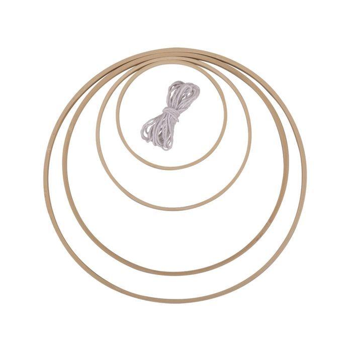 4 Anneaux De Bambou Et Fil De Coton À Suspendre Ø 12 À 30 Cm