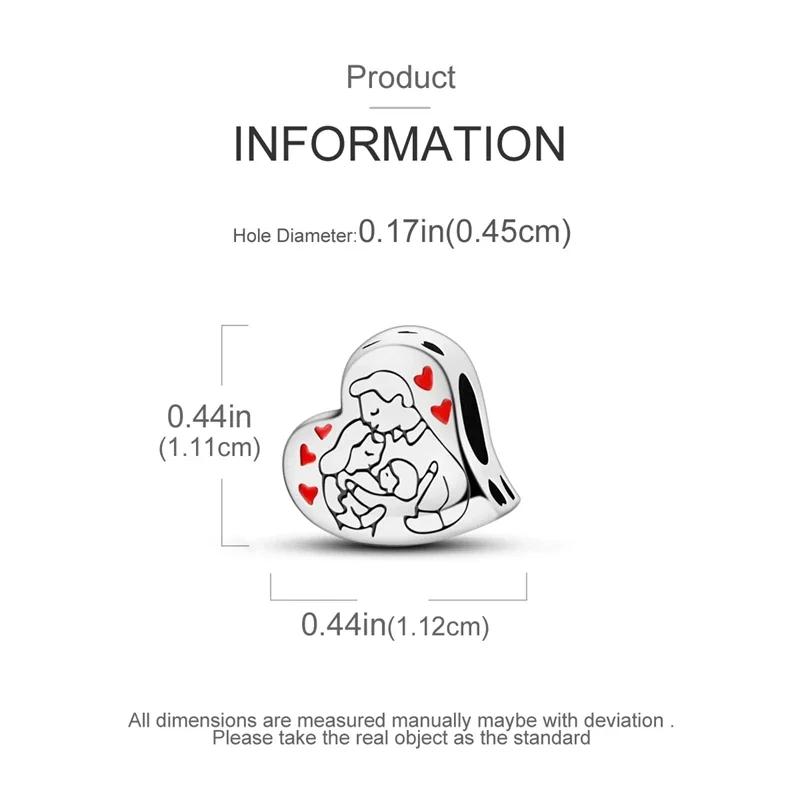 Original Charms Copper Happy Family Parent-Child Heart Beads Fit Charms Plata Bracelets For Women Jewelry Making Gifts