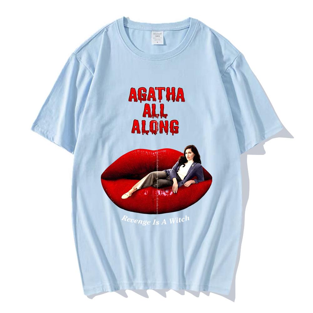 Agatha All Along T-Shirt Cotton Graphic Tees Revenge Is A Witch New Design Tshirts Oversized Red Lips Graphic Printing Clothing