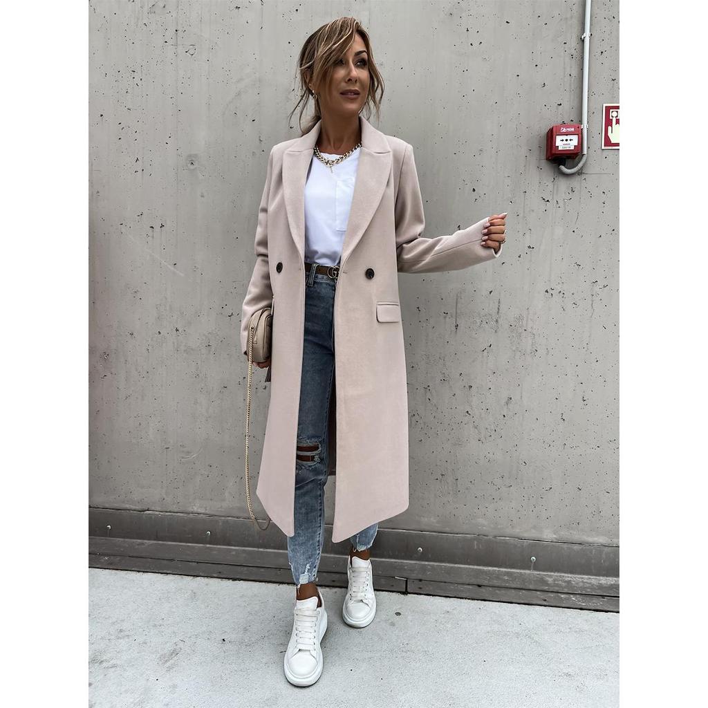 Осеннее и зимнее длинное шерстяное пальто с воротником, женское пальто