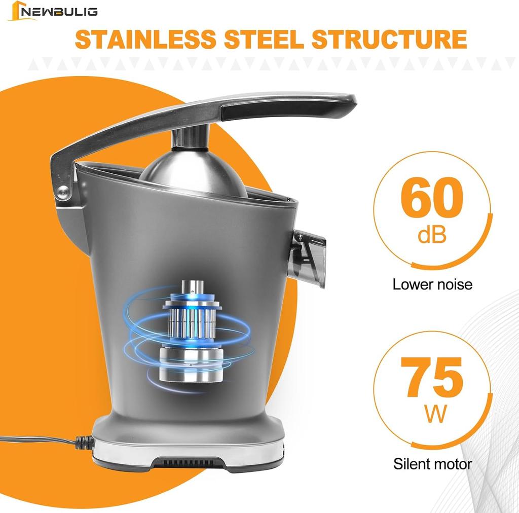 Electric Citrus Juicer, Automatic Orange Juicer Squeezer with Soft-Grip Handle, Orange Juice Extractor Machines for