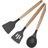 3-Piece Non-Stick Silicone Kitchen Utensils Set With Wooden Handle - Heat Resistant Cooking Spatula Cookware (Black)