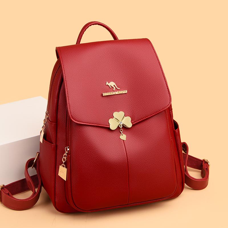 Large Capacity Backpack Women's Travel Backpack Soft Leather Lightweight School Bag