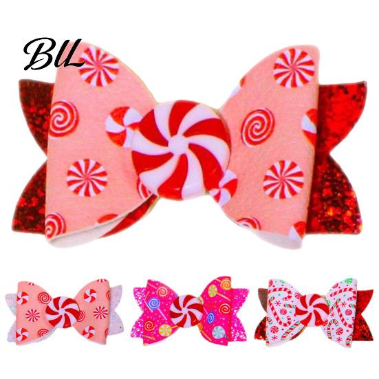 Glitter Hair Accessories for Girls Christmas Candies Bow Clip Women Girls, Sweet Hairpins, Artificial Leather Small Barrettes Daily Wear Clip,