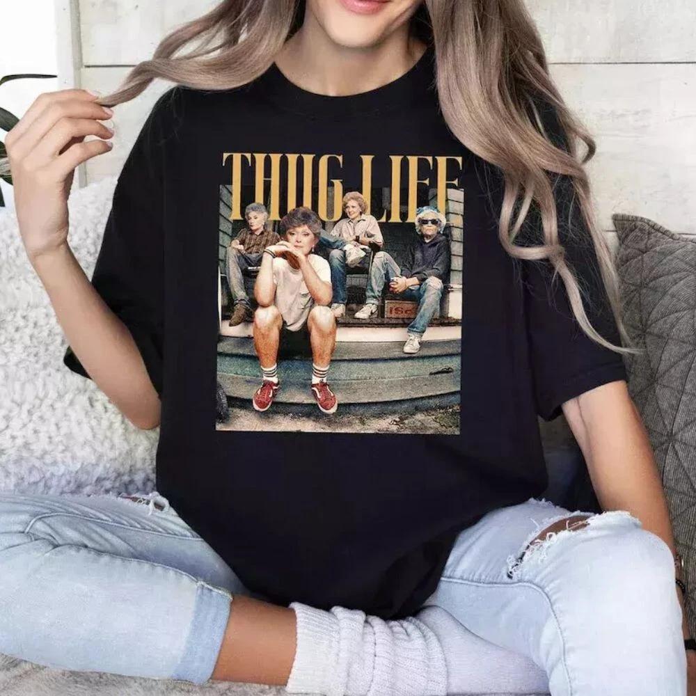 100% хлопок ТОПЫ УНИСЕКС ФУТБОЛКИ МУЖСКИЕ ЖЕНСКИЕ Золотые девочки Thug Life Футболка, Футболка для фанатов Золотых девочек, Унисекс летняя футболка