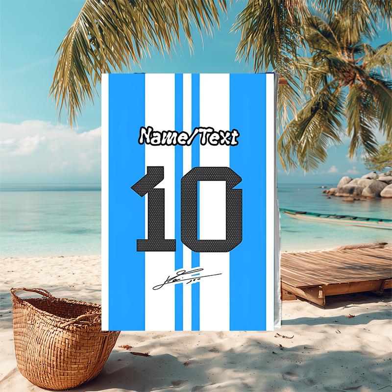 1PC Custom Name "Blue Stripes Sports Jersey" Beach Towel Highly Absorbent And Sand-Resistant Towel for Swimming, Pool, Yoga, And Travel Lightweight