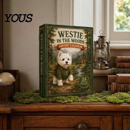 Cute Puppy Holiday Decoration Westie in The Woods Advent Calendar, 24-Day Christmas Countdown Calendar for Kids Dog Figure Set, West Highland
