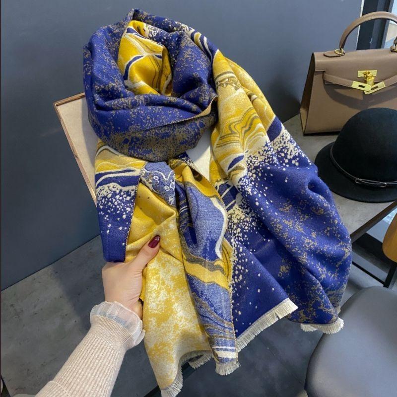 Женский шарф-пейзаж из имитации кашемира, осенне-зимний универсальный, контрастных цветов, пейзажный, простой, ретро, теплый шарф