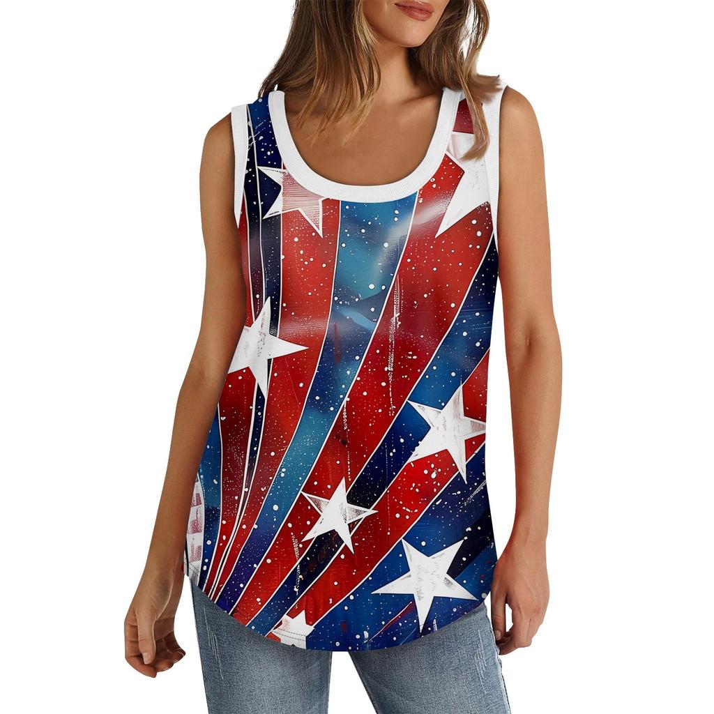 Womens Tank Top U Neck Basic Casual Flowy Summer Sleeveless Deep Side Cut Print Tops For Women