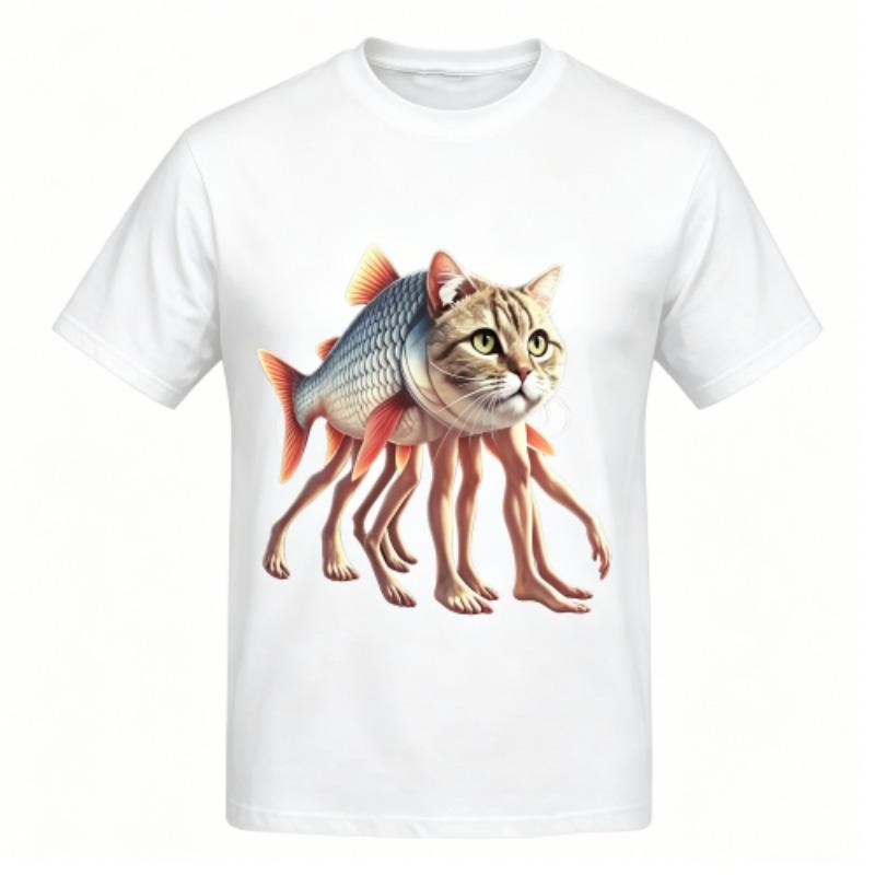 Funny Cartoon Fish Cat Monster Print Men's T-Shirts Summer Fashion Street Outdoor Casual T-shirt Tops for Men's and Women's Tees Top