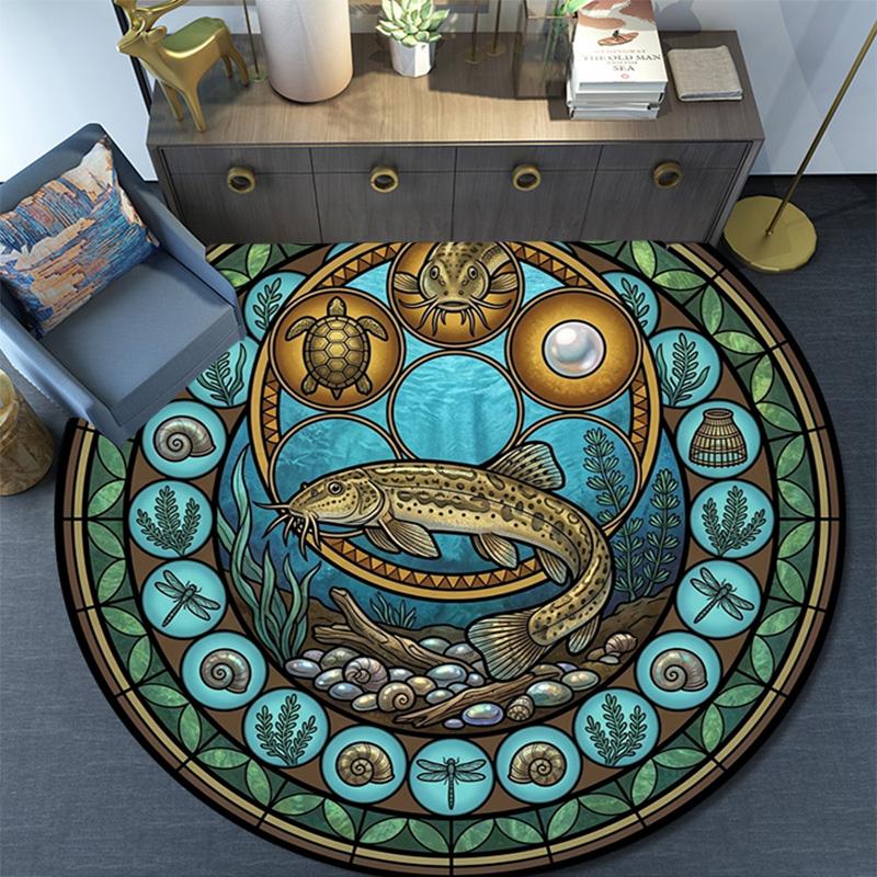 Ocean Life Symbols Round Area Rug Under Office Chairs Bedroom Living Room Home Decor