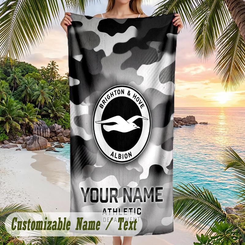 Beach Towel Brighton & Hove Albion Football Print Custom Name Text Soft Towel for Swimming Pool