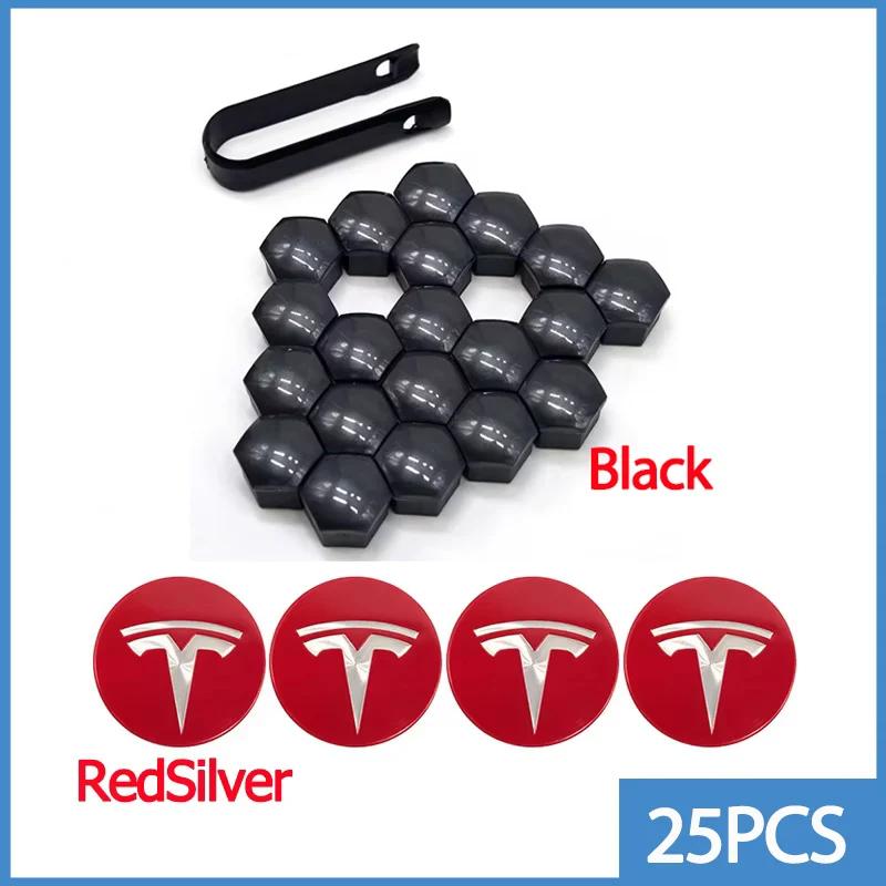 Wheel Center Hub Caps for Tesla Model 3 Y S X 25pcs 29pcs Car Valve Cap Tire Lug Nut Protective Covers Modified Decoration