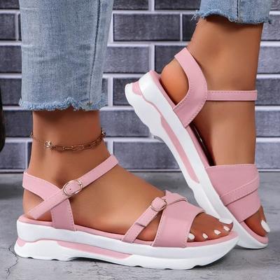 Модная женская обувь 2024 года, новые женские сандалии с пряжкой на ремне, модные повседневные сандалии больших размеров, женские высококачественные босоножки на танкетке с открытым носком