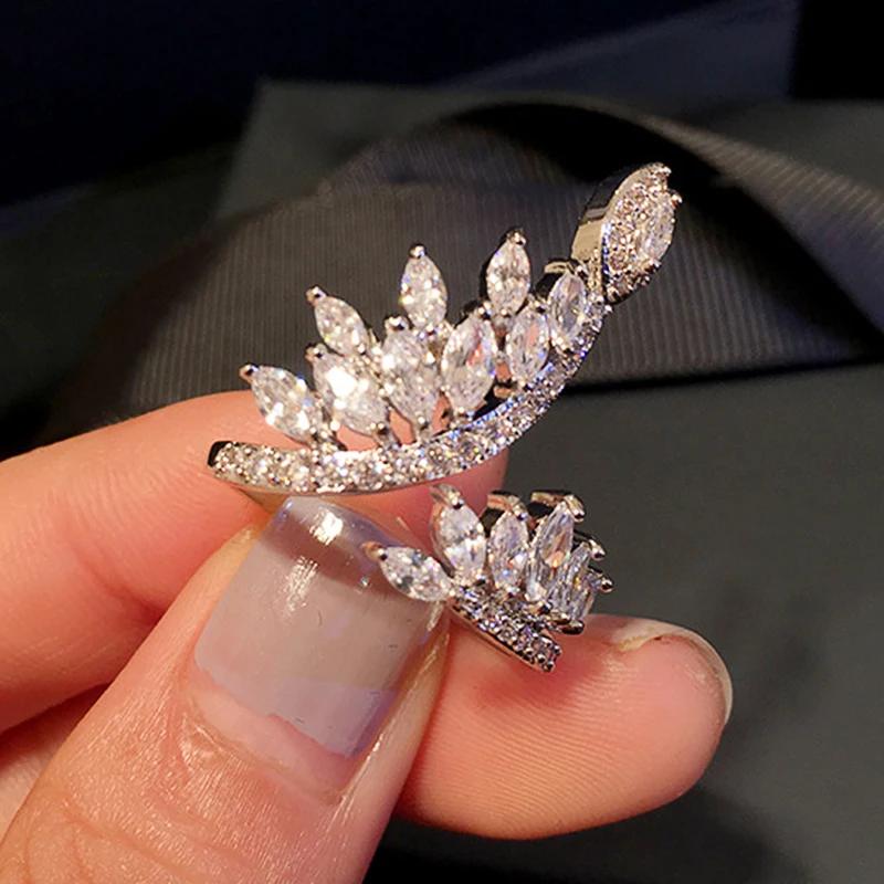 Huitan Bright Marquise Cubic Zirconia Rings for Women Fashion Exquisite Wedding Band Jewelry Chic Modern Adjustable Accessories