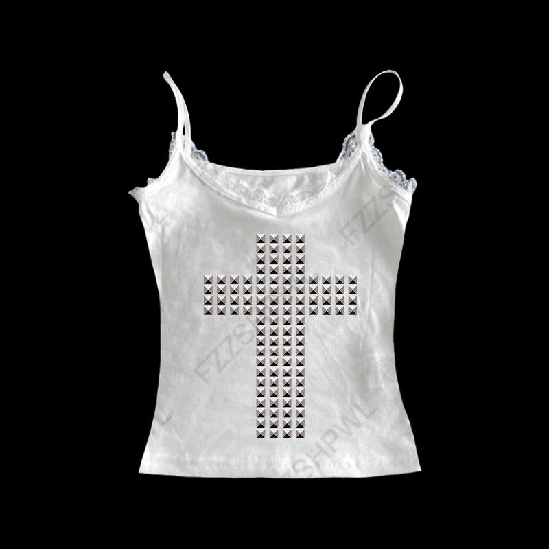 VAYLA Готическая Панк Рок Хип Хоп Женская Футболка с Коротким Рукавом Сексуальная Приталенная Шикарная Повседневная Базовая Металлический Декор Кроп-топы Y2K Эмо Одежда для Девушек