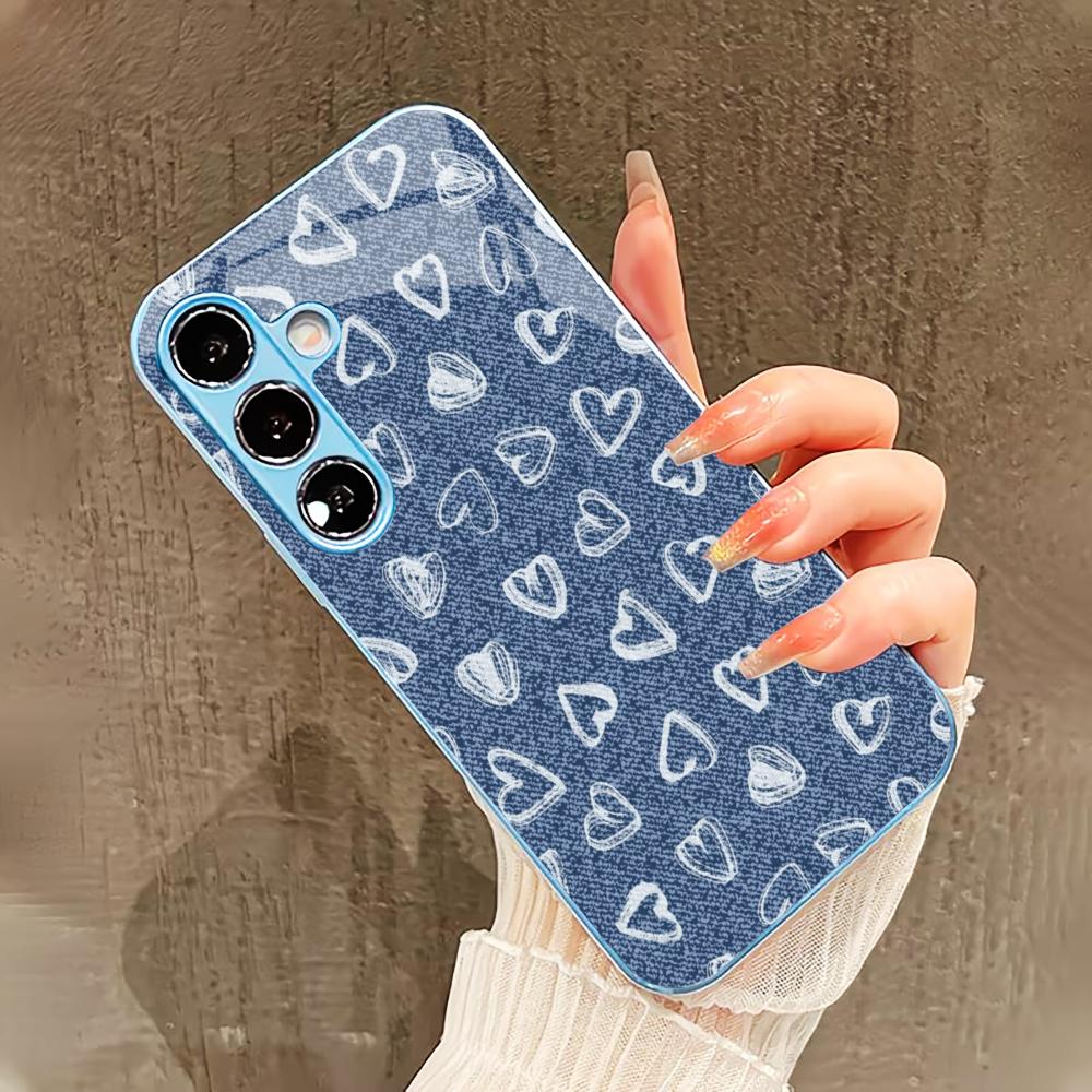 Чехол для телефона с узором в виде маленьких сердечек для Samsung Galaxy S26 S25 S24 S23 S22 FE Ultra Plus Встроенное стекло Ощущение голой панели Мужчины женщины
