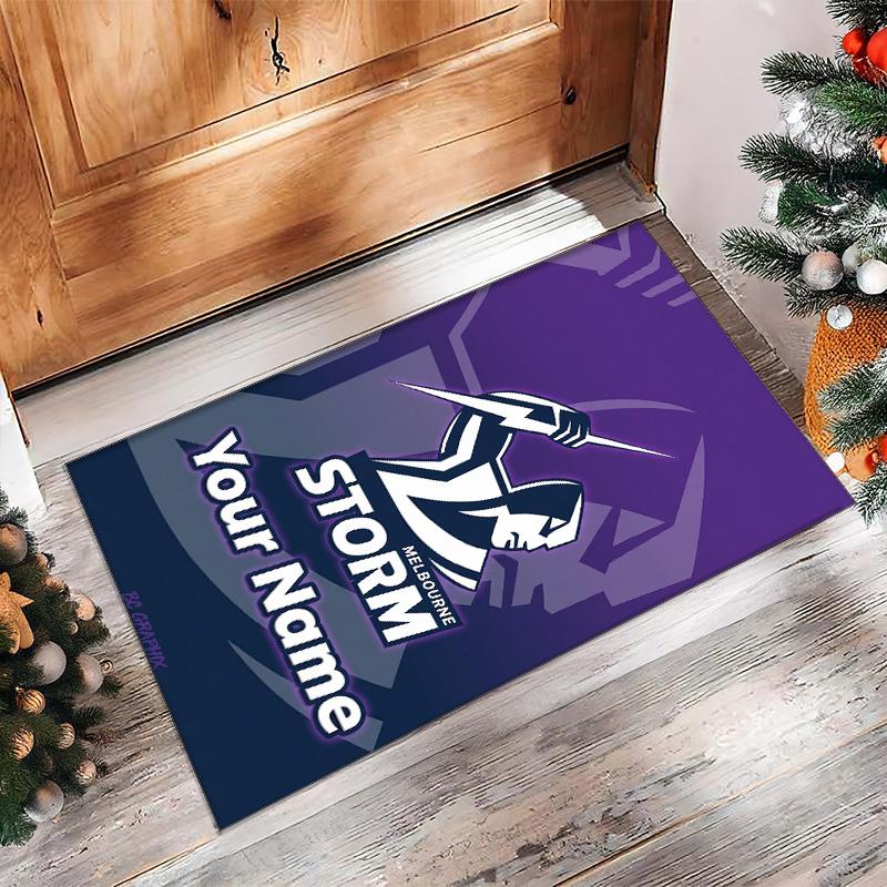 Melbourne Storm Crystal Velvet Rug, Custom Name Text Personalized Non‑Slip Floor Mat for Home Decor Gift