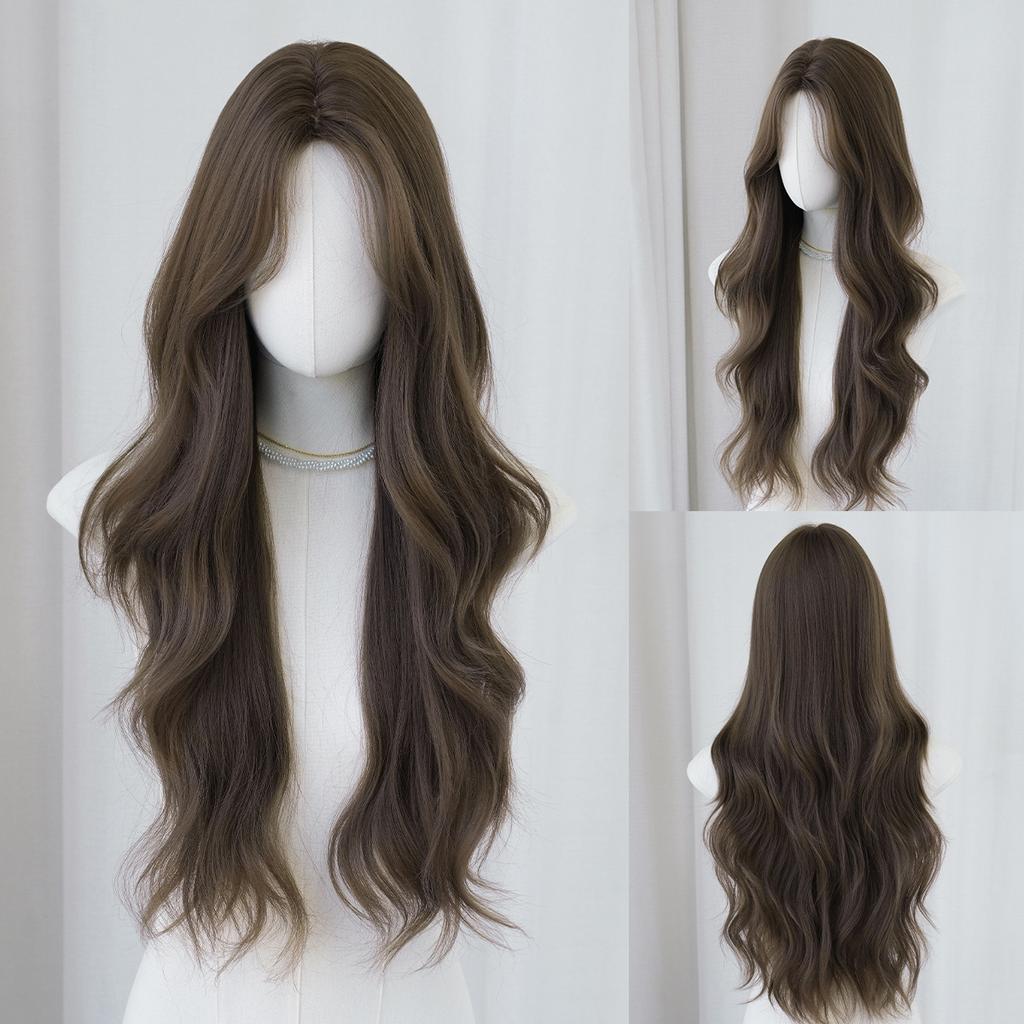 Caramel Warm Brown Extra Long Curly Wig for Women - Big Waves Curtain Bangs Full Cap, Quick Beauty Voluminous Hair, High Quality Daily Styling