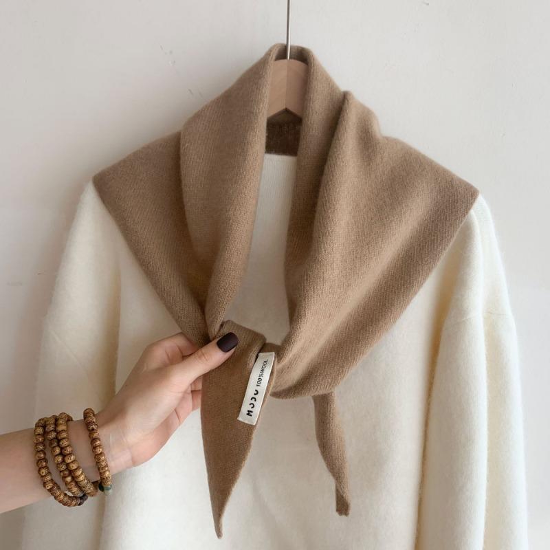 Wool Knitted Triangle Scarf Shawl Women's Autumn and Winter Thermal Headscarf Multi-functional Thermal Versatile Small Scarf Women