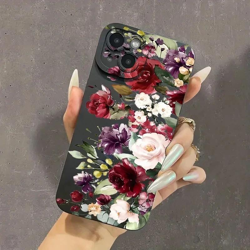Для iPhone 16 15 14 13 12 11 Pro Max Чехол для телефона с цветочным узором Для iPhone XS Max XR X 7 8 14 Plus 15 Матовый мягкий силиконовый чехол